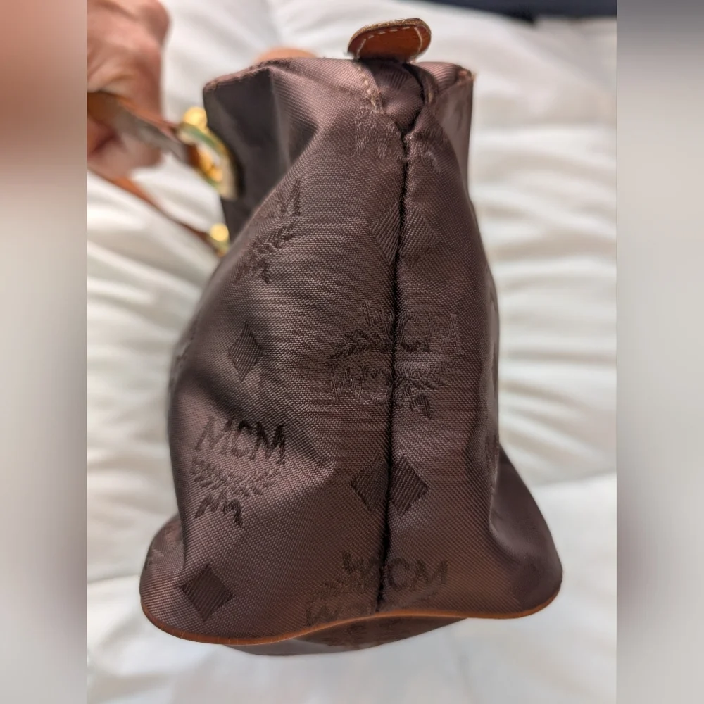 MCM Dark Brown Visetos Nylon Satchel